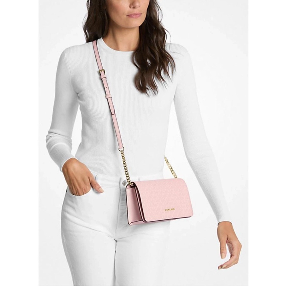 Michael Kors Jet Set Medium Signature Logo Crossbody Bag Powder Blush 35F5GTVC - Picture 2 of 11